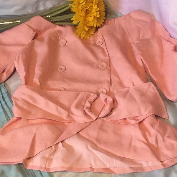 ❌DONATED❌Peach Boatneck Belted Button Up Lined Long Sleeve Top - Picture 4 of 9